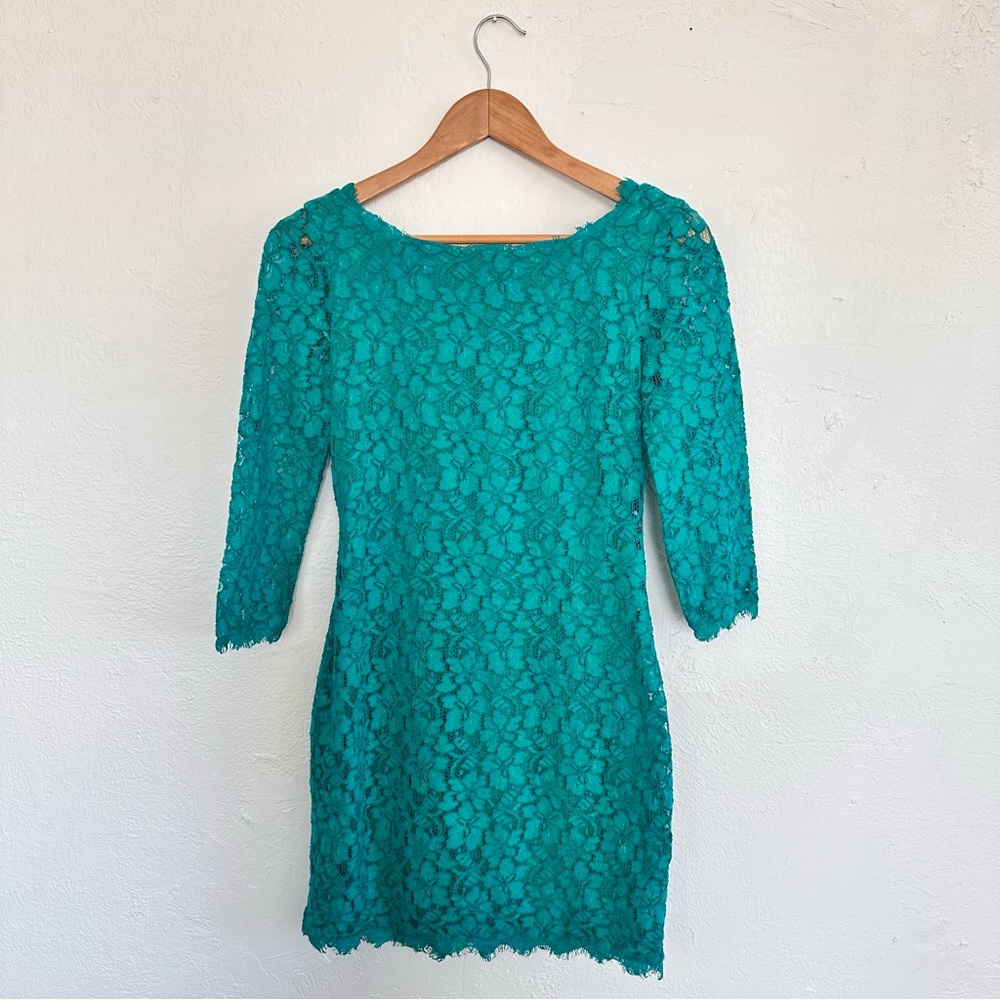 Diane Von Furstenberg Teal Lace Mini Dress